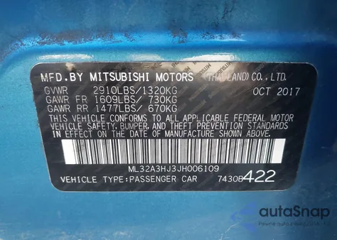 2018 Mitsubishi Mirage Es из США, поврежденный, VIN ML32A3HJ3JH006109